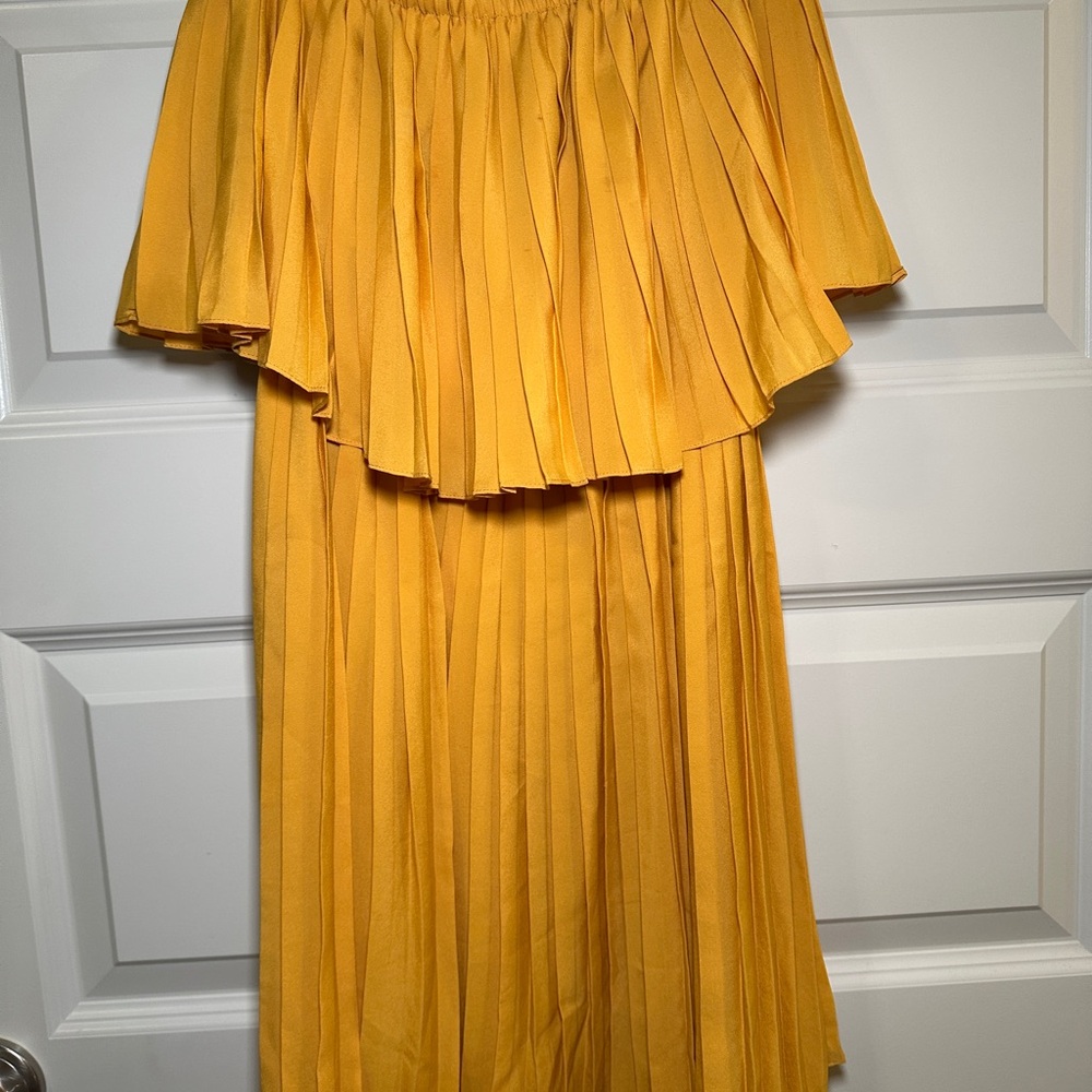 Yellow Strapless Pleated Dress